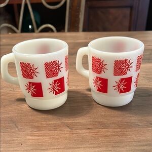 Set of 2 Vintage Fire King red atomic starburst coffee mug RARE